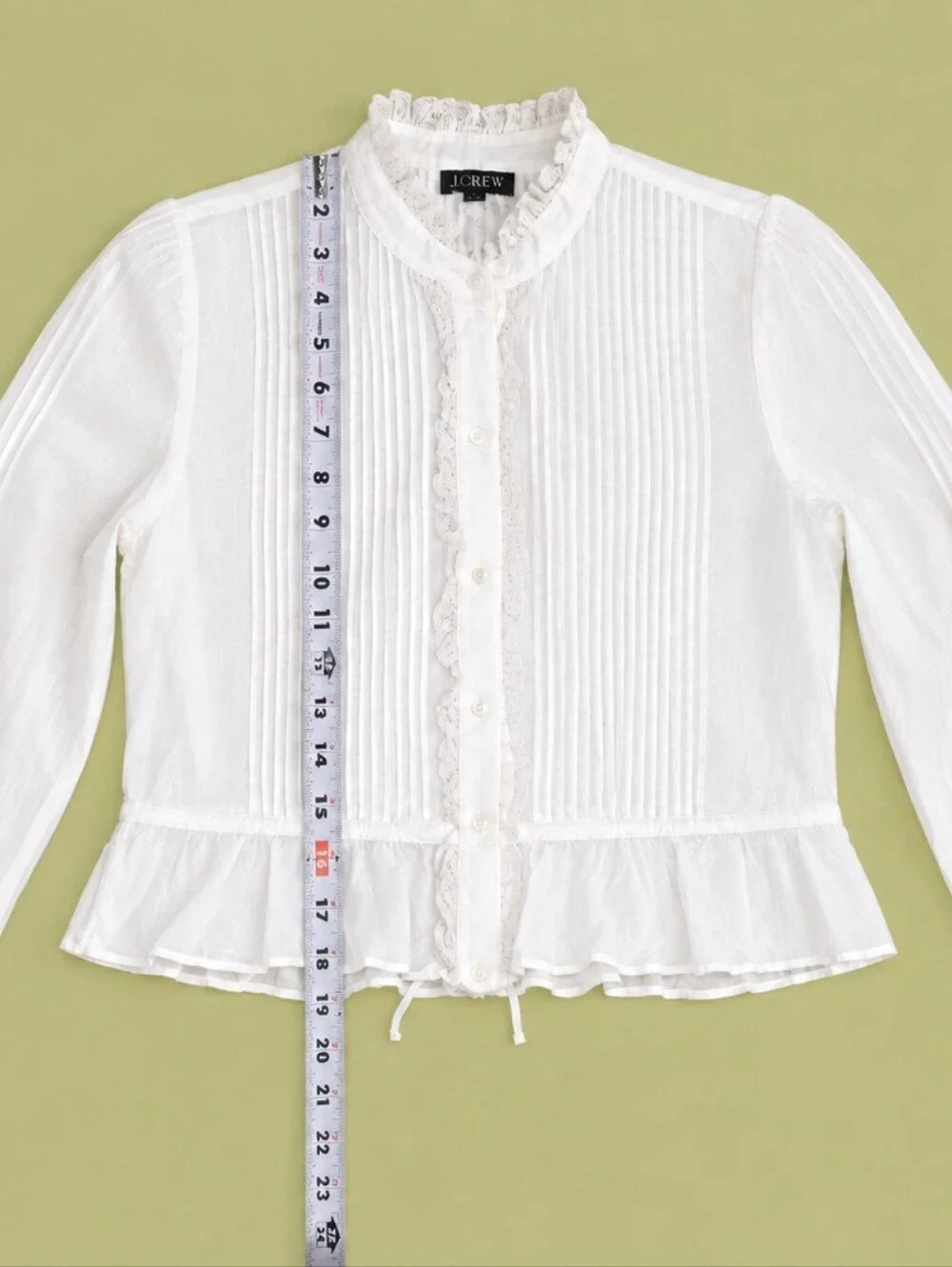 J.Crew Lace-Trim Cinched-Waist Cotton Voile Top White Size S